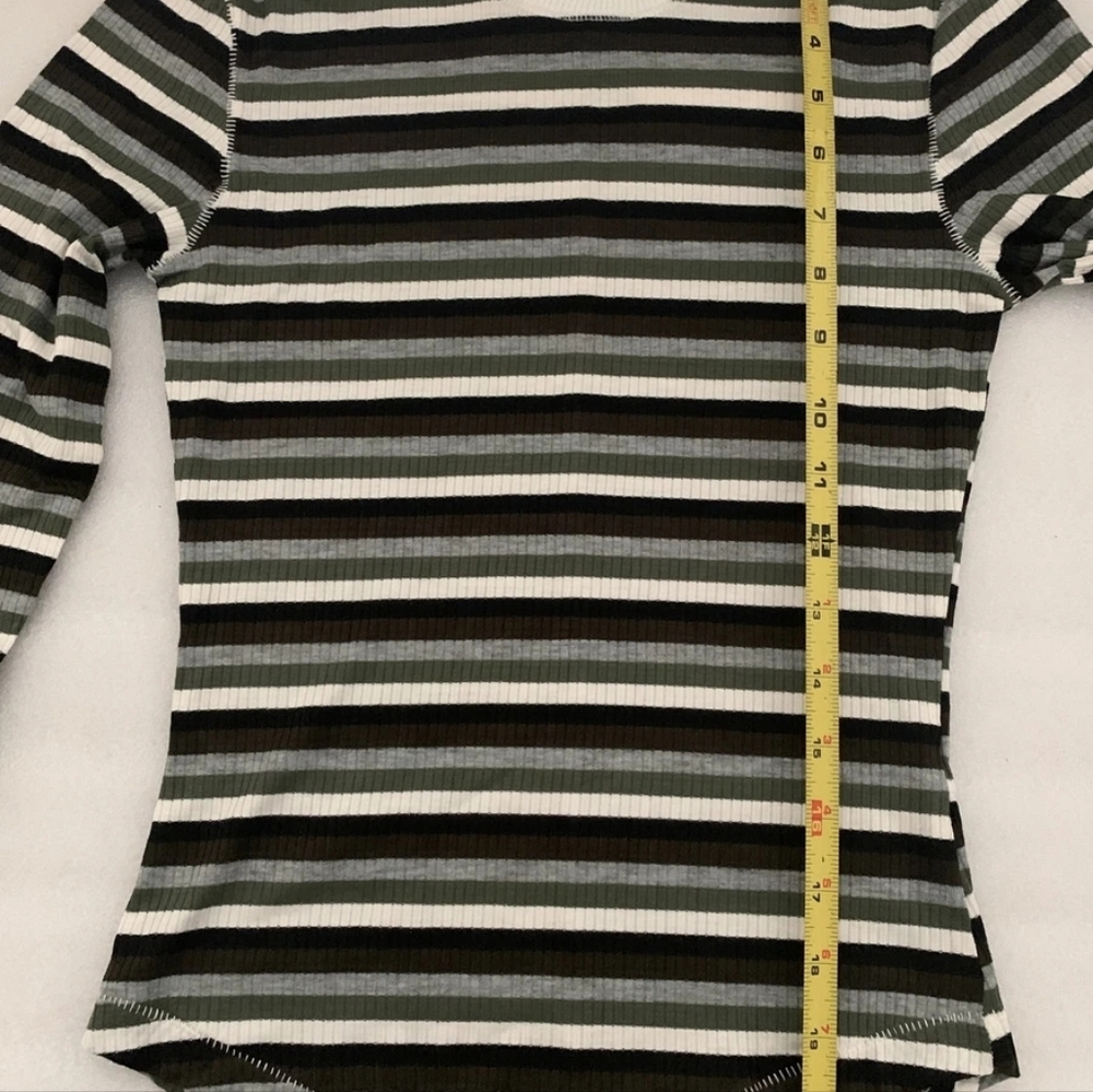 NWT Free People Good on You Army Green Stripe Round Hem Ribbed Tee Top - Picture 12 of 16
